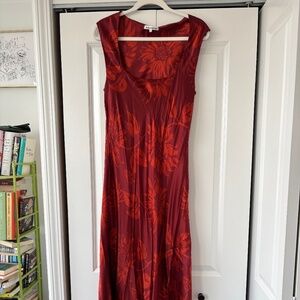 Red Satin floral reformation maxi dress size large